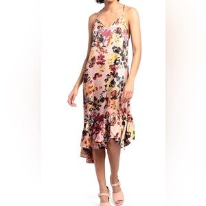 Women's Topshop Floral Print Asymmetrical Ruffle Hem Midi Dress, Sz 4